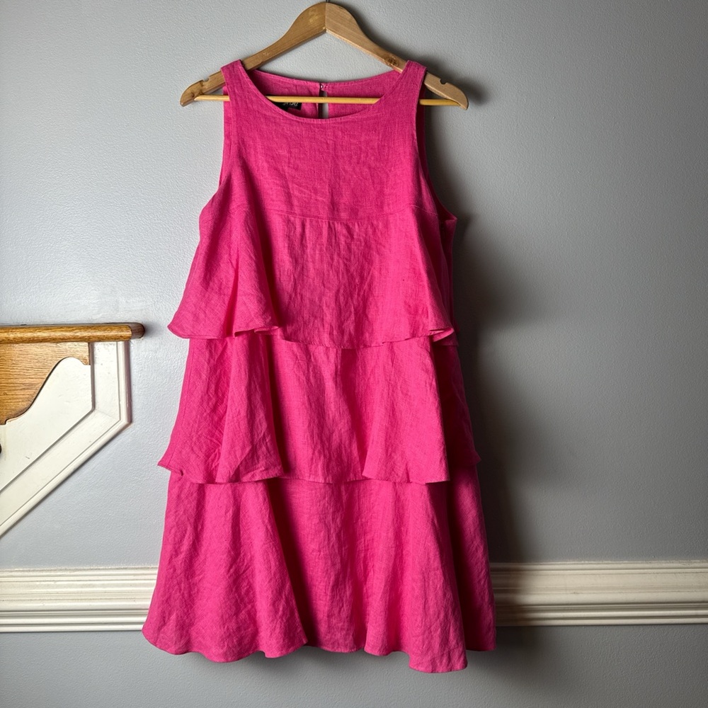 Vintage Sara Jane Linen Pink Tiered Sleeveless Dress